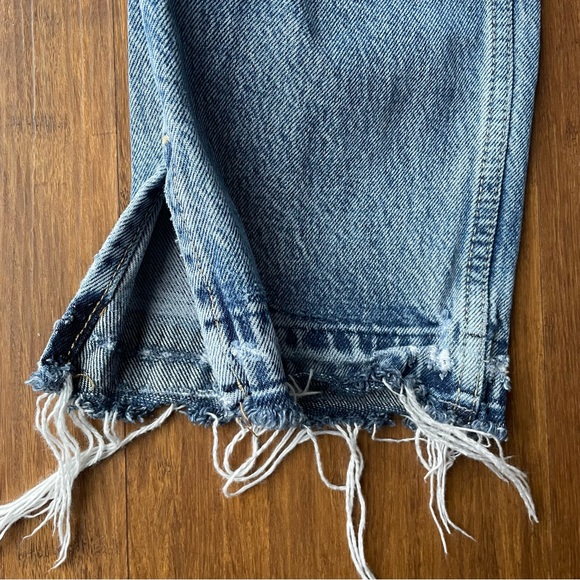 Free People Women’s 27 Denim Jeans Lita Straight Leg Fray Distressed Ripped - Picture 6 of 16